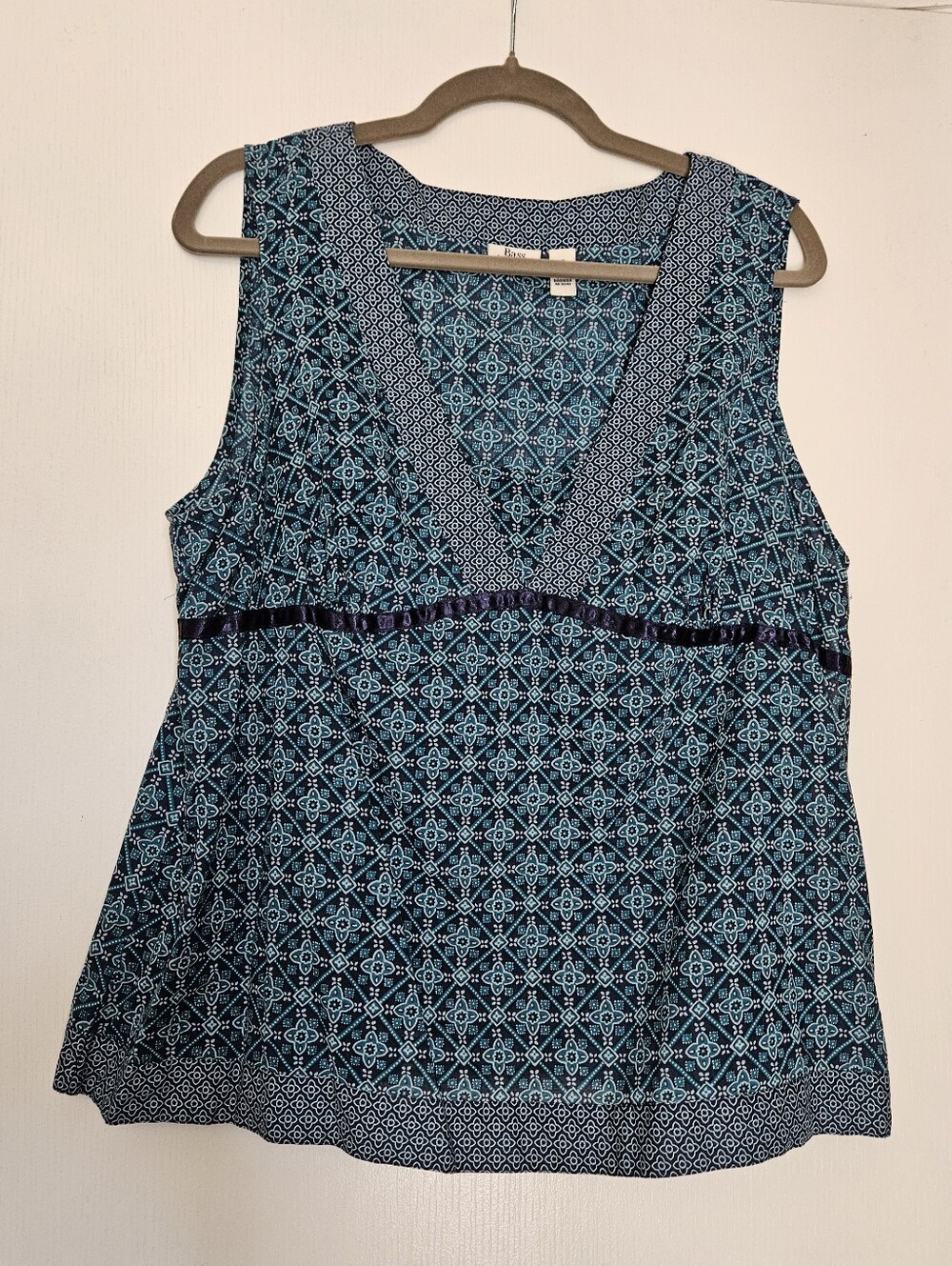 Bass 100% Cotton Tank Top in Teal and Navy Geometric Print, L, 10-12
